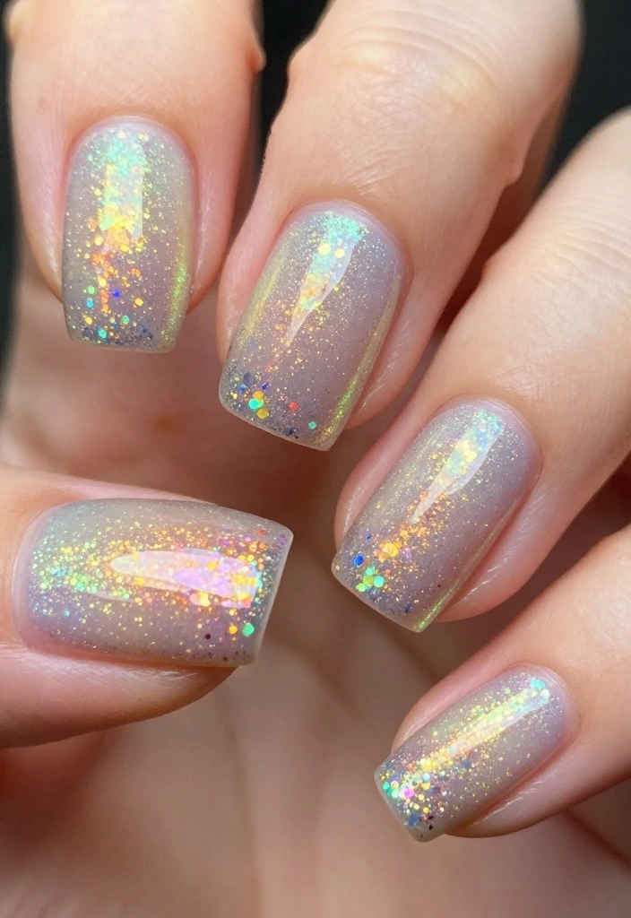 10 Stunning Opal Nails Designs That Will Make Your Friends Green with Envy! - 5. Opalescent Glitter Gradient 1