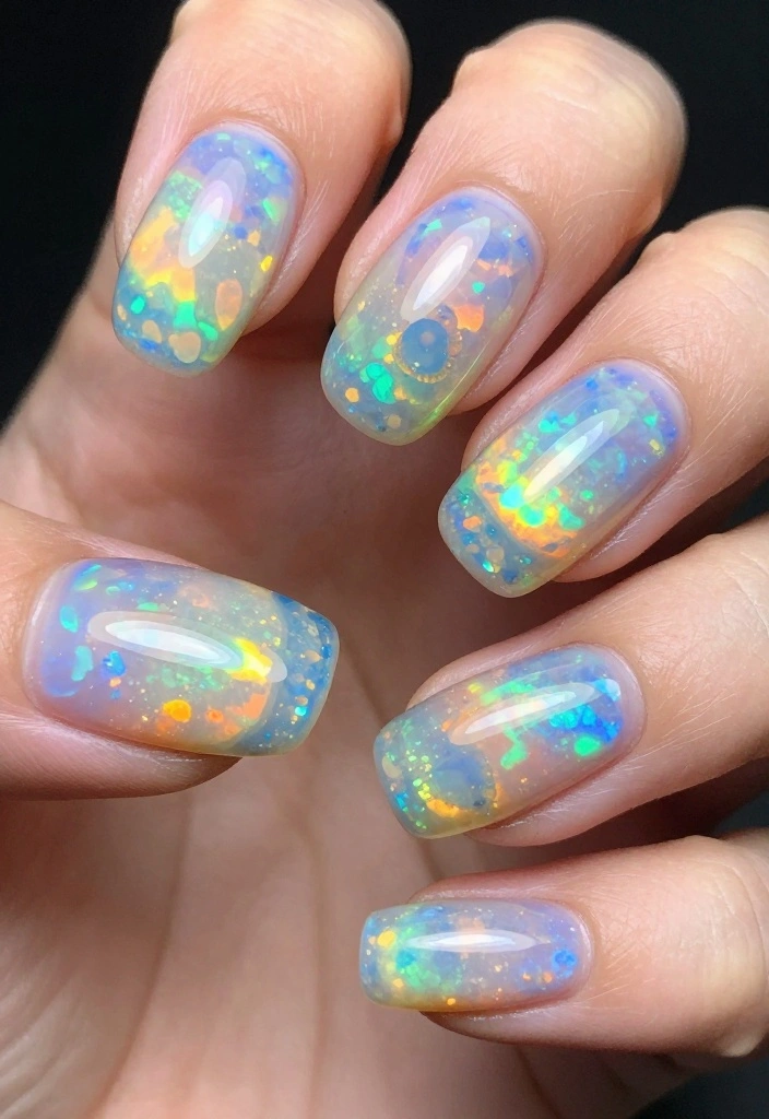 10 Stunning Opal Nails Designs That Will Make Your Friends Green with Envy! - 7. Opal Stone Effect 1