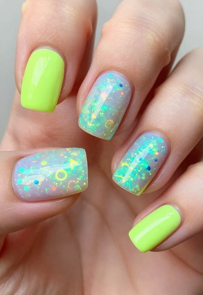 10 Stunning Opal Nails Designs That Will Make Your Friends Green with Envy! - 9. Opal Neon Fusion 1