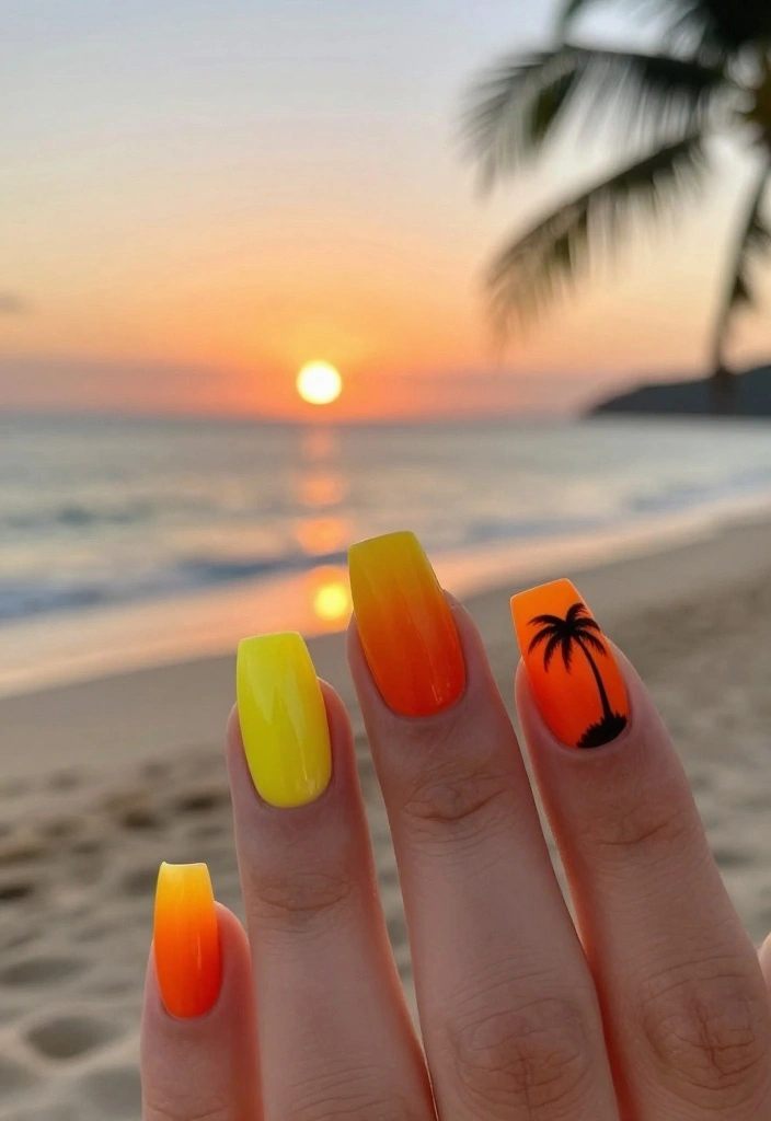 10 Stunning Yellow Nail Designs That Will Brighten Your Summer Vibe! - 5. Sunset Accents 1