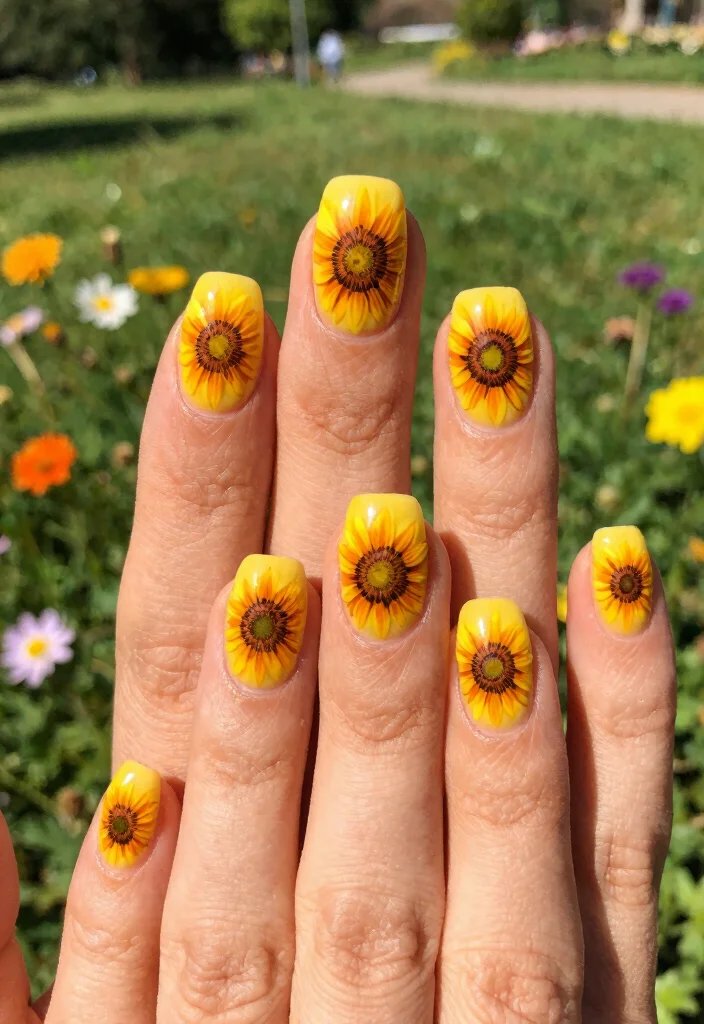 10 Stunning Yellow Nail Designs That Will Brighten Your Summer Vibe! - 9. Bright Sunflower Tips 1