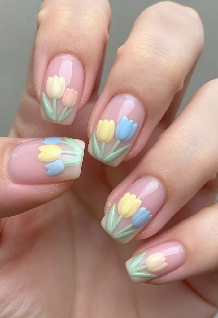 10 Trendy Tulip Nails Designs to Try This Season (Your Friends Will Be Jealous!) - 1. Sweet Pastel Tulips 1