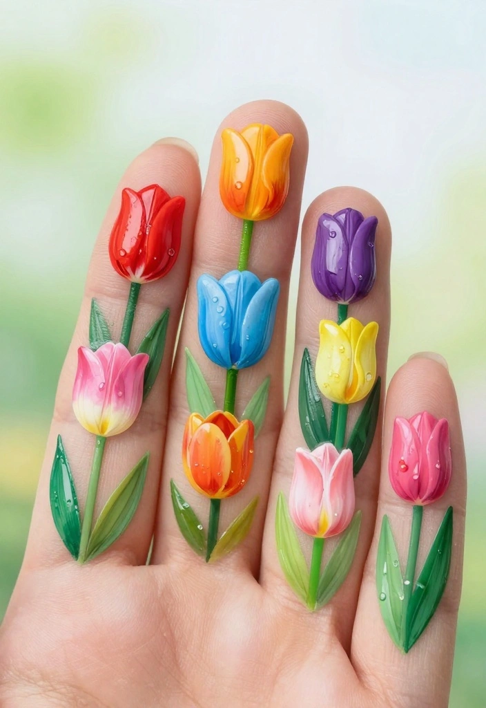 10 Trendy Tulip Nails Designs to Try This Season (Your Friends Will Be Jealous!) - 10. Whimsical Tulip Forest 1