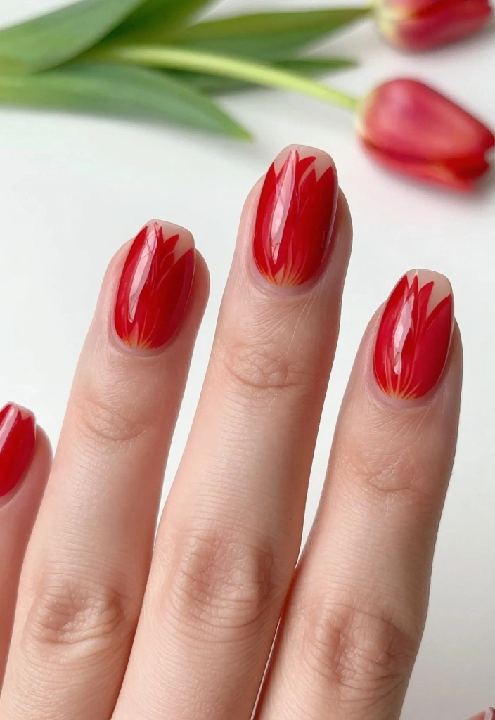 10 Trendy Tulip Nails Designs to Try This Season (Your Friends Will Be Jealous!) - 2. Bold Red Tulip Tips 1