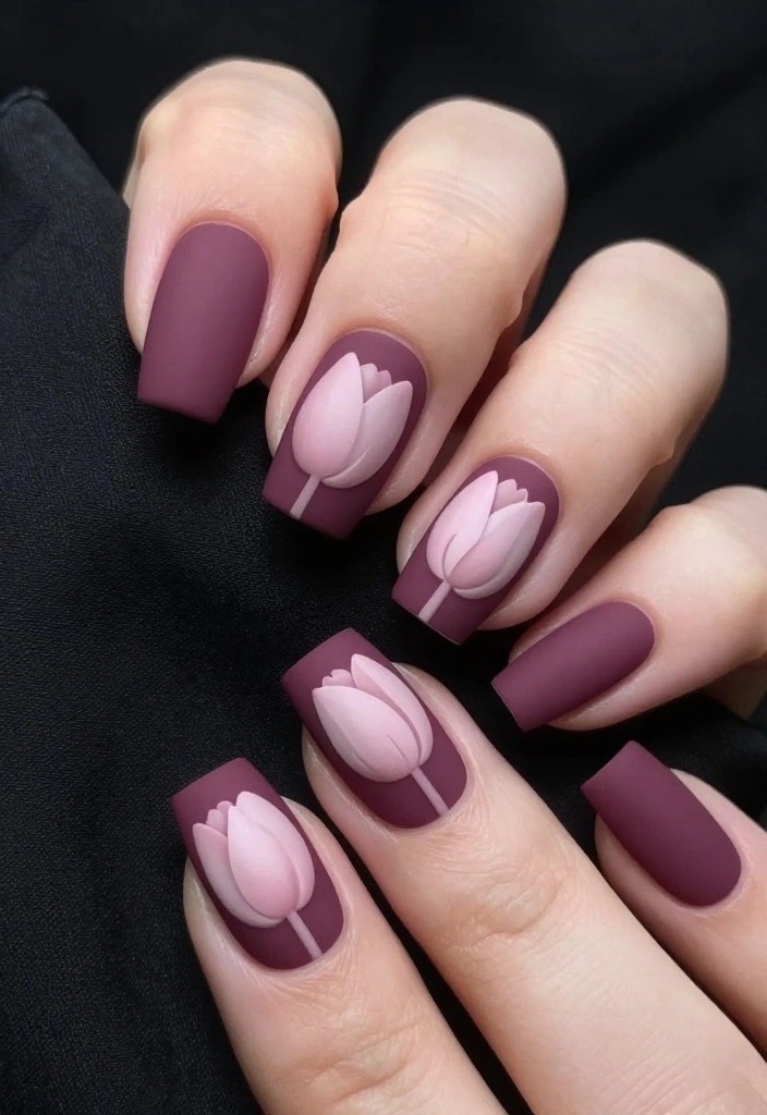 10 Trendy Tulip Nails Designs to Try This Season (Your Friends Will Be Jealous!) - 6. Elegant Matte Tulips 1