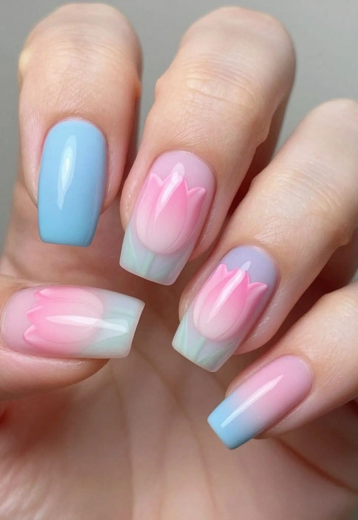 10 Trendy Tulip Nails Designs to Try This Season (Your Friends Will Be Jealous!) - 8. Ombre Tulip Bliss 1