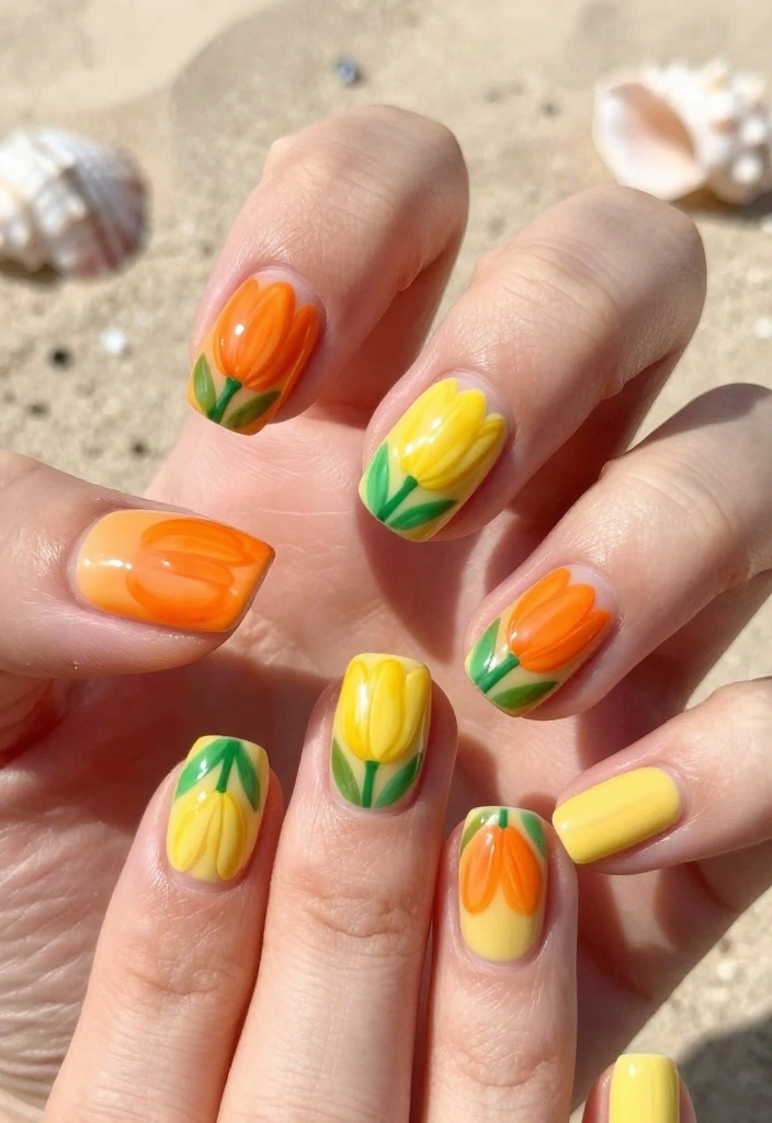 10 Trendy Tulip Nails Designs to Try This Season (Your Friends Will Be Jealous!) - 9. Tropical Tulips 1