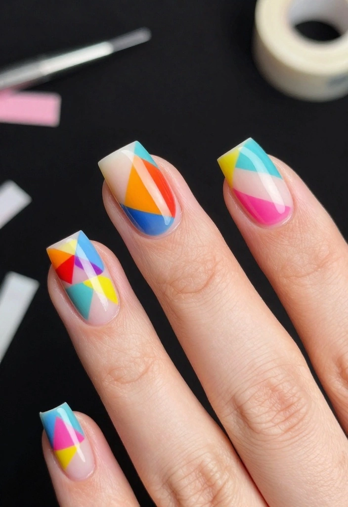 10 Unique Vibrant Nails That Shine (Say Goodbye to Boring) - 2. Geometric Glam 1