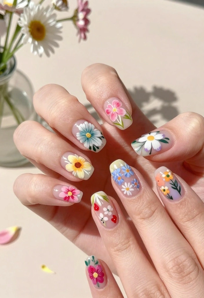 10 Unique Vibrant Nails That Shine (Say Goodbye to Boring) - 3. Floral Fantasy 1