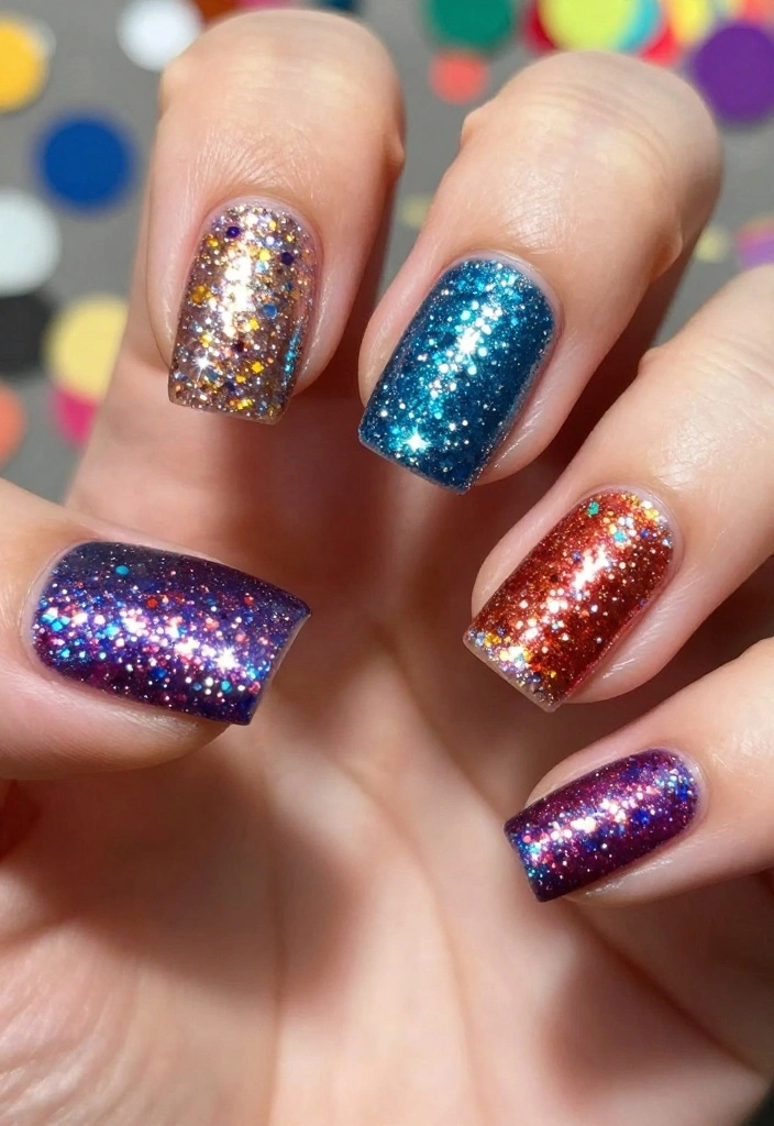 10 Unique Vibrant Nails That Shine (Say Goodbye to Boring) - 7. Sparkling Glitter 1
