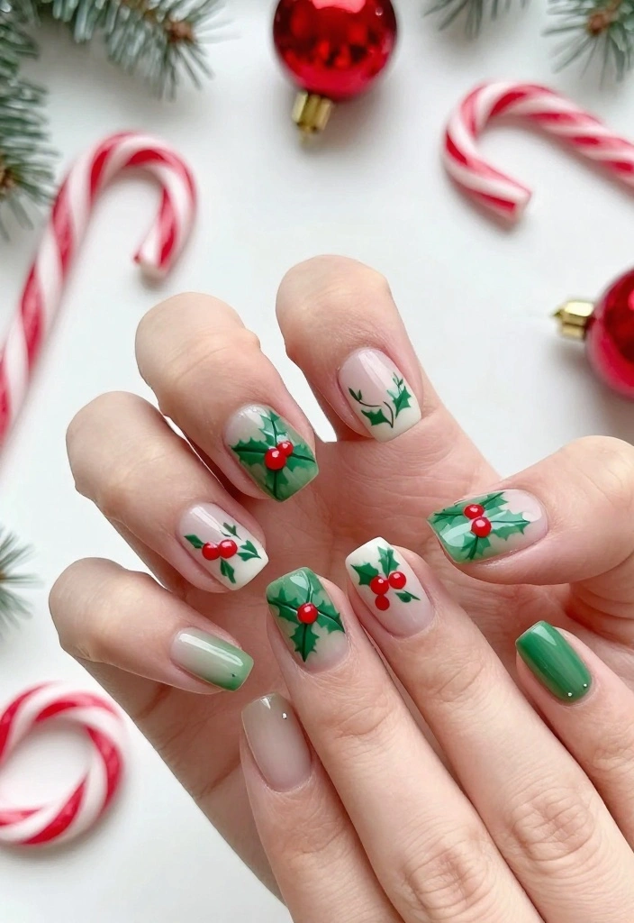 11 Beautiful Green Festive Nails to Celebrate the Joy of Christmas! 🎈 - 4. Holly Jolly Nail Art 1