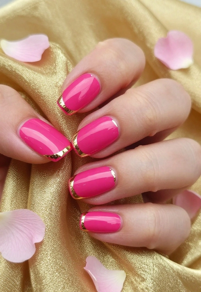11 Best Pink Nail Ideas for Stunning Spring Nails (You'll Love #4!) - 2. Bright Fuchsia with Gold Accents 1