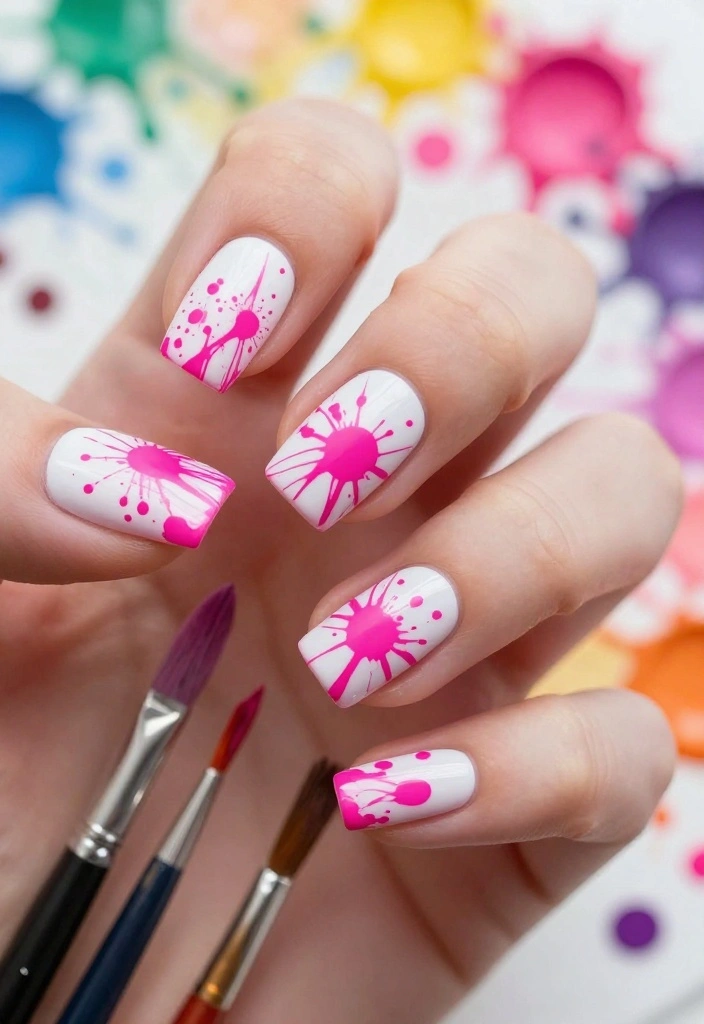 11 DIY Pink and White Nails That Are So Simple, You'll Want to Do Them All! - 10. Splatter Art 1