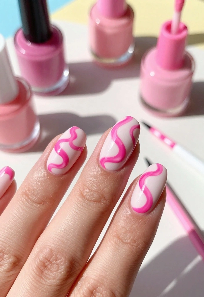 11 DIY Pink and White Nails That Are So Simple, You'll Want to Do Them All! - 2. Pink Swirls on White 1