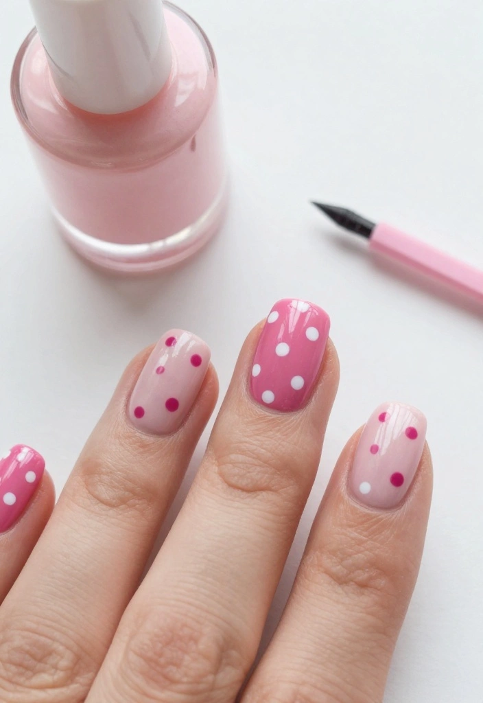 11 DIY Pink and White Nails That Are So Simple, You'll Want to Do Them All! - 3. Dotted Delight 1