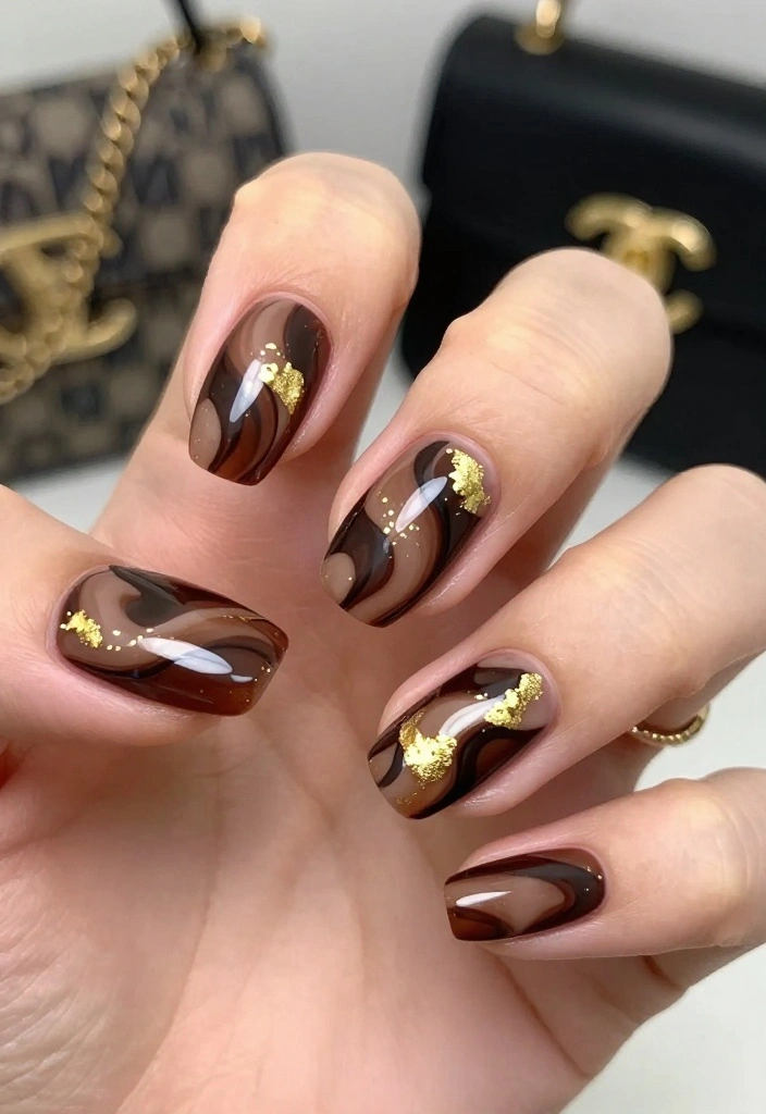 11 Unique Brown Almond Nails That Will Inspire Your Next Manicure (Don't Miss #2!) - 1. Chocolate Swirl Delight 1