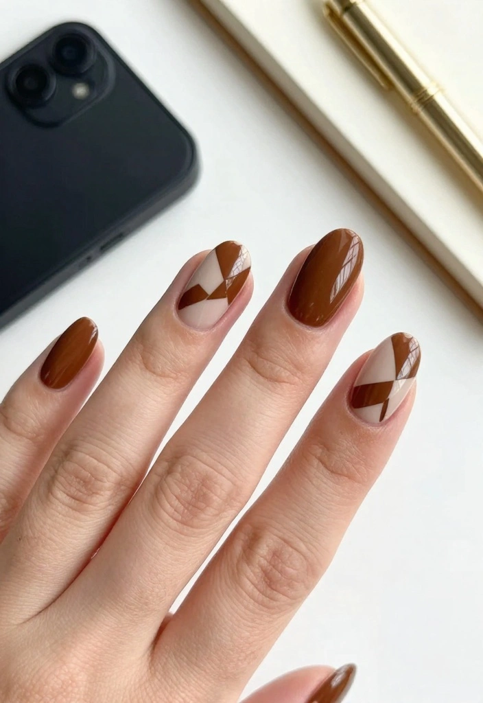 11 Unique Brown Almond Nails That Will Inspire Your Next Manicure (Don't Miss #2!) - 10. Geometric Patterns 1