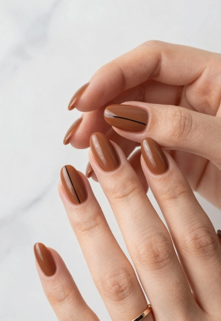 11 Unique Brown Almond Nails That Will Inspire Your Next Manicure (Don't Miss #2!) - 3. Minimalist Line Art 1