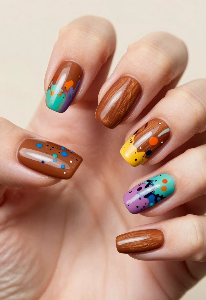 11 Unique Brown Almond Nails That Will Inspire Your Next Manicure (Don't Miss #2!) - 9. Artistic Splashes 1
