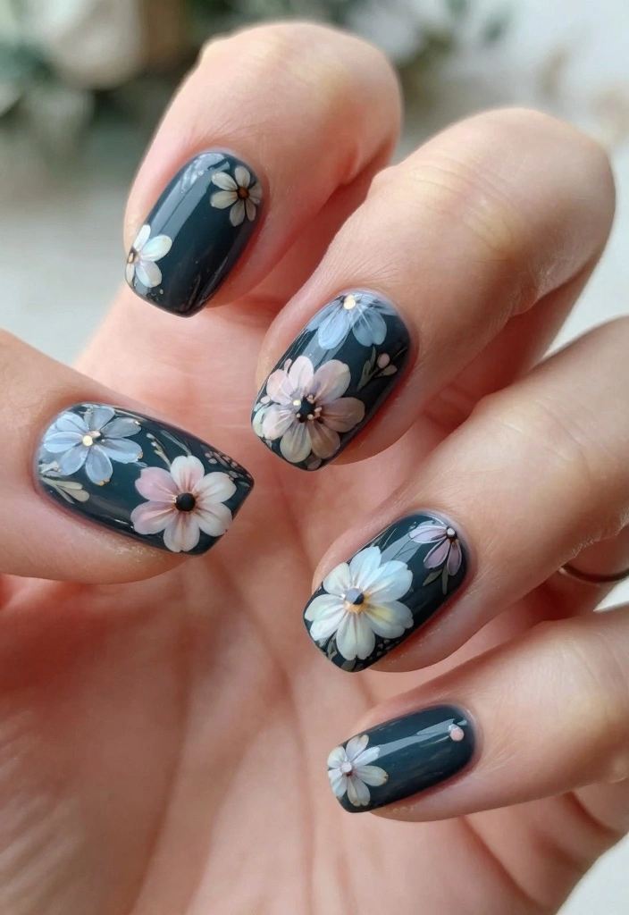 12 Dark Christmas Nails That Will Steal the Show This Holiday Season! - 11. Dark Floral Designs 1