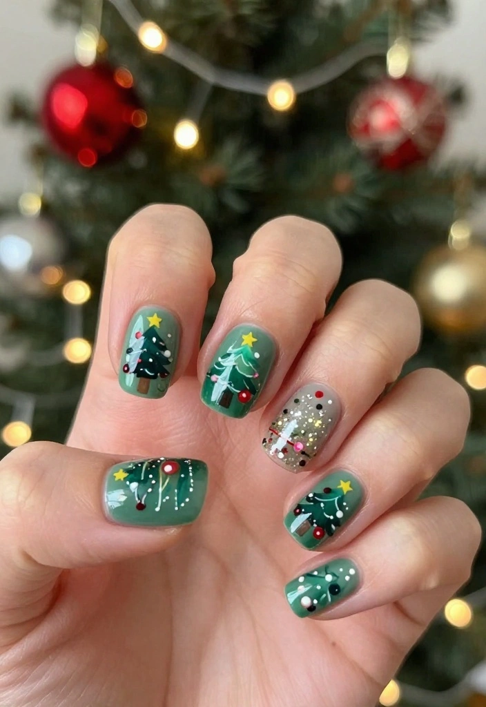12 Easy DIY Christmas Nails That Will Make You Feel Like a Holiday Queen! - 4. Christmas Tree Nail Art 1