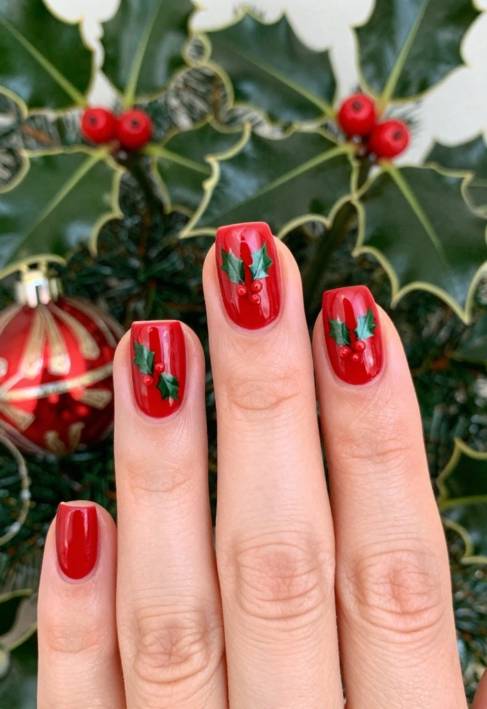 12 Easy DIY Christmas Nails That Will Make You Feel Like a Holiday Queen! - 9. Jolly Holly 1
