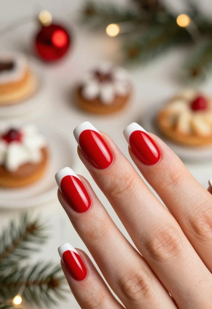 12 Festive Christmas French Tip Nails That Will Steal the Show at Any Holiday Party! - 1. Classic Red and White Tips 1