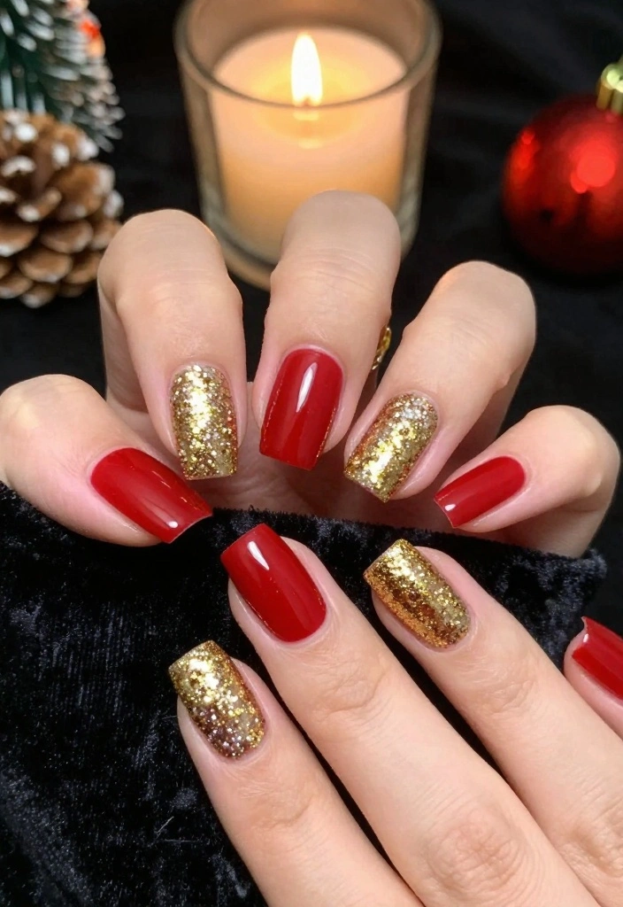 12 Festive Christmas French Tip Nails That Will Steal the Show at Any Holiday Party! - 5. Festive Red and Gold Combination 1