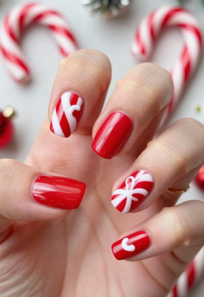 12 Festive Christmas French Tip Nails That Will Steal the Show at Any Holiday Party! - 6. Candy Cane Inspired Tips 1