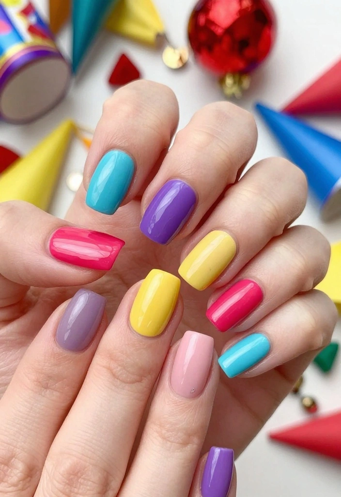 12 Festive Christmas French Tip Nails That Will Steal the Show at Any Holiday Party! - 8. Bright and Bold Multicolor Tips 1