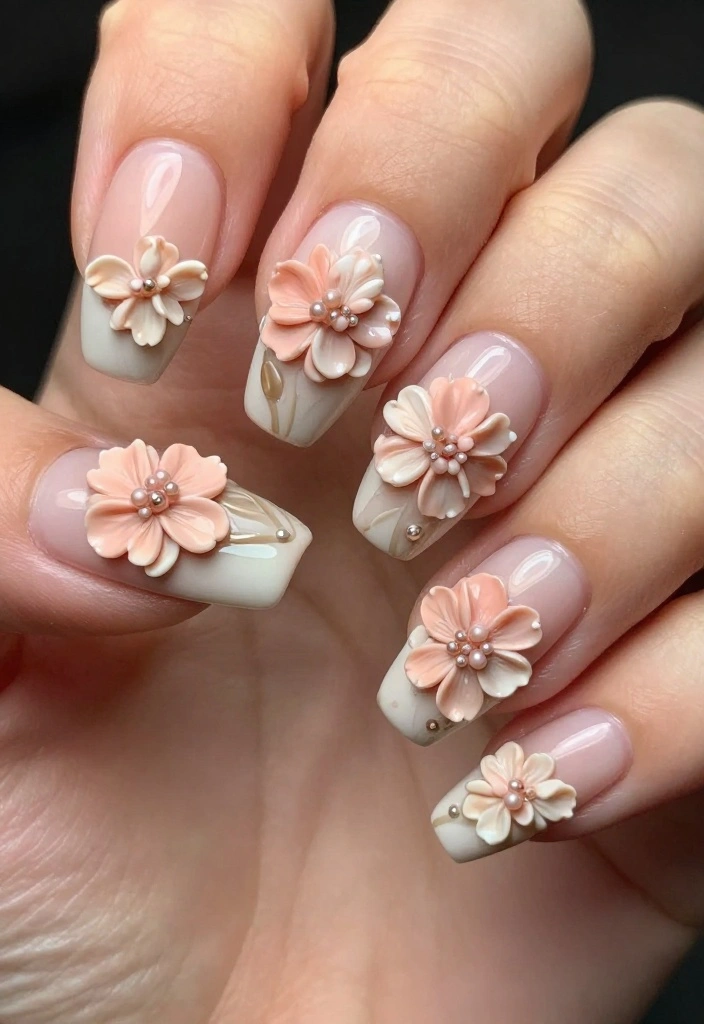 12 Gorgeous Flower Nail Art Ideas to Bring Spring to Your Fingertips! - 12. 3D Floral Accents 1