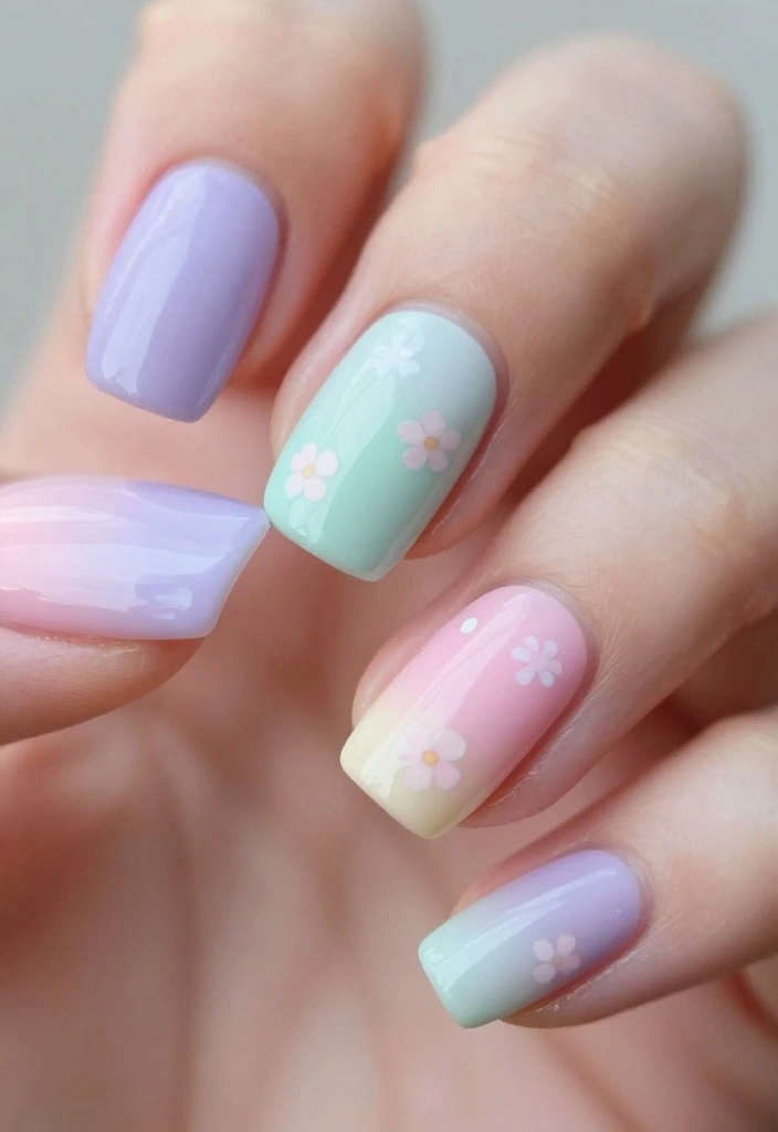 12 Gorgeous Flower Nail Art Ideas to Bring Spring to Your Fingertips! - 5. Pastel Floral Ombre 1