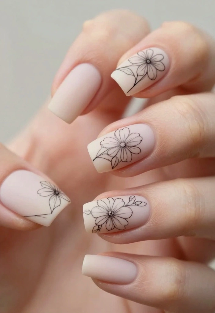 12 Gorgeous Flower Nail Art Ideas to Bring Spring to Your Fingertips! - 6. Minimalist Floral Lines 1