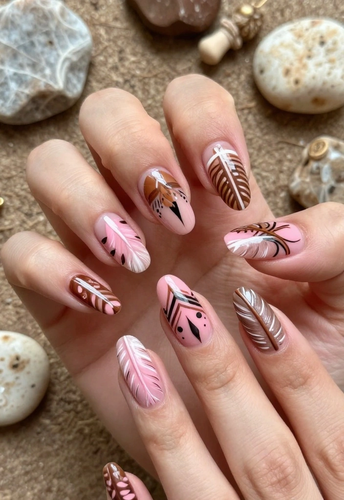 12 Gorgeous Pink and Brown Nail Ideas You Need to Try Right Now! - 12. Boho Chic 1