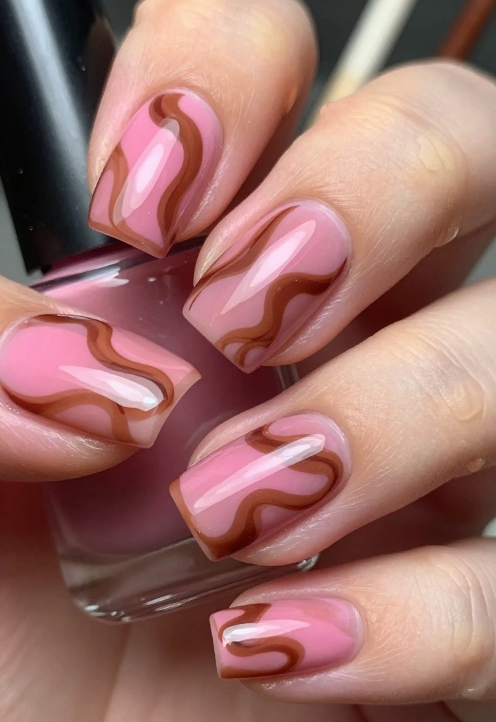 12 Gorgeous Pink and Brown Nail Ideas You Need to Try Right Now! - 4. Abstract Swirls 1