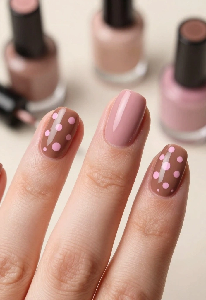 12 Gorgeous Pink and Brown Nail Ideas You Need to Try Right Now! - 5. Minimalist Dots 1