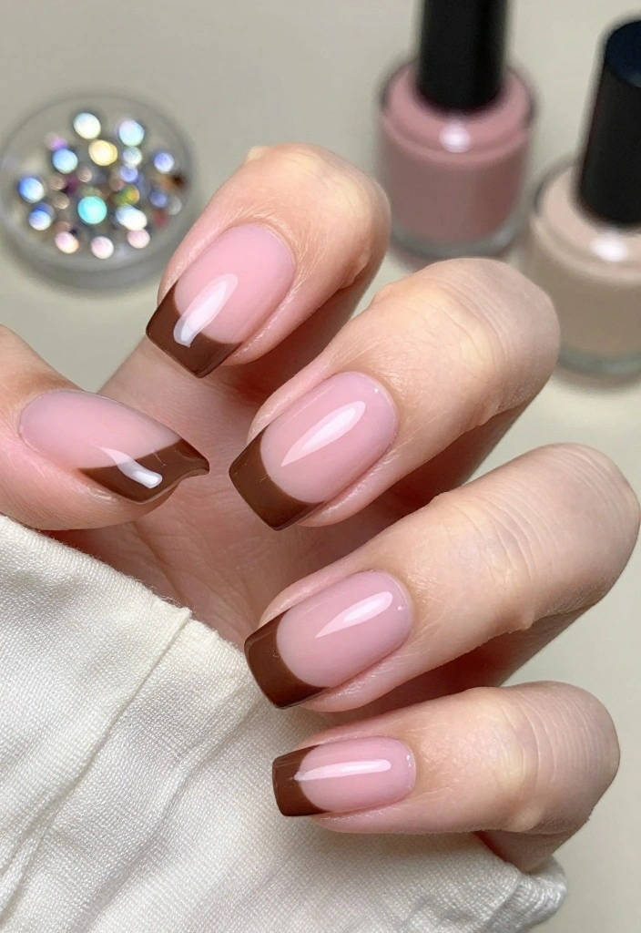 12 Gorgeous Pink and Brown Nail Ideas You Need to Try Right Now! - 6. French Tip with a Twist 1