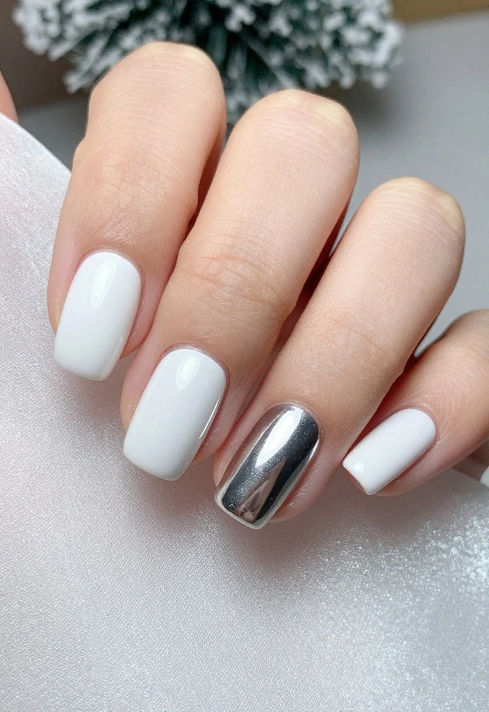 12 Inspiration for Gorgeous White Winter Nails All Season Long! - 6. Glossy White with Metallic Accents 1