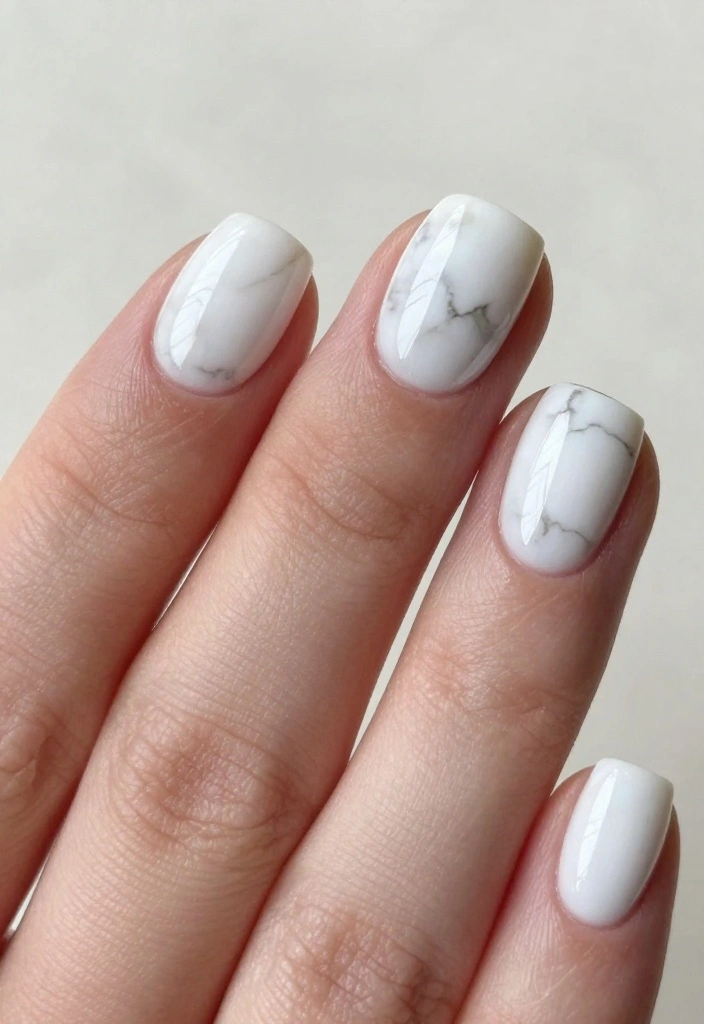12 Inspiration for Gorgeous White Winter Nails All Season Long! - 7. White Marble Design 1