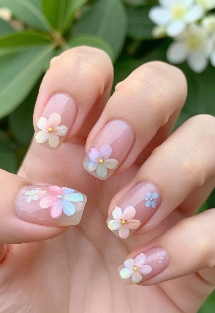 12 Must-Try Transparent Nail Styles That Are Taking Over Fashion This Season! - 1. Clear Base with Floral Accents 1