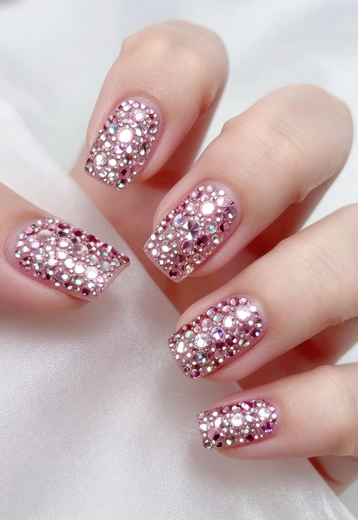 12 Pink Tip Nails That Are Not Just Pretty, but Healthy Too! - 7. Rhinestone Pink Tips 1