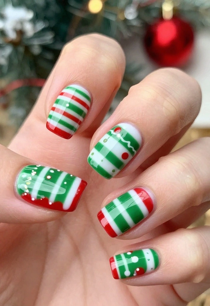 12 Simple Winter Nails Ideas: Stamping and Painting for Beginners! - 10. Festive Stripes 1