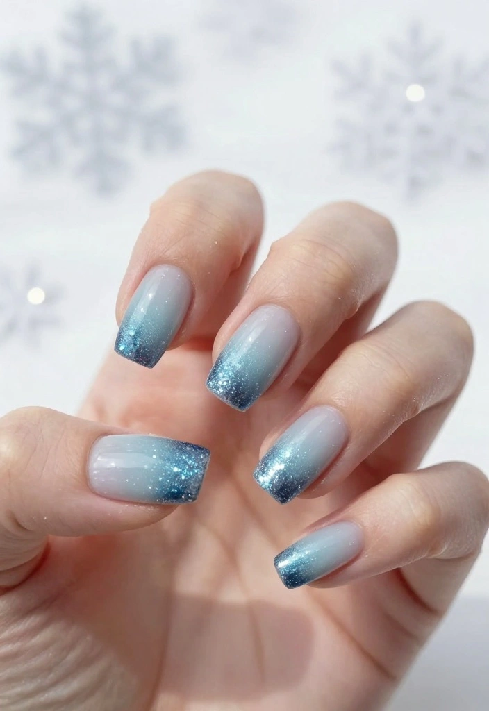 12 Simple Winter Nails Ideas: Stamping and Painting for Beginners! - 2. Frosty Ombre Nails 1