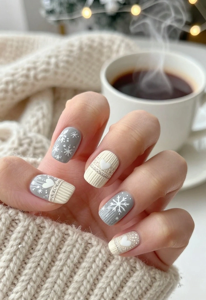 12 Simple Winter Nails Ideas: Stamping and Painting for Beginners! - 4. Cozy Sweater Patterns 1