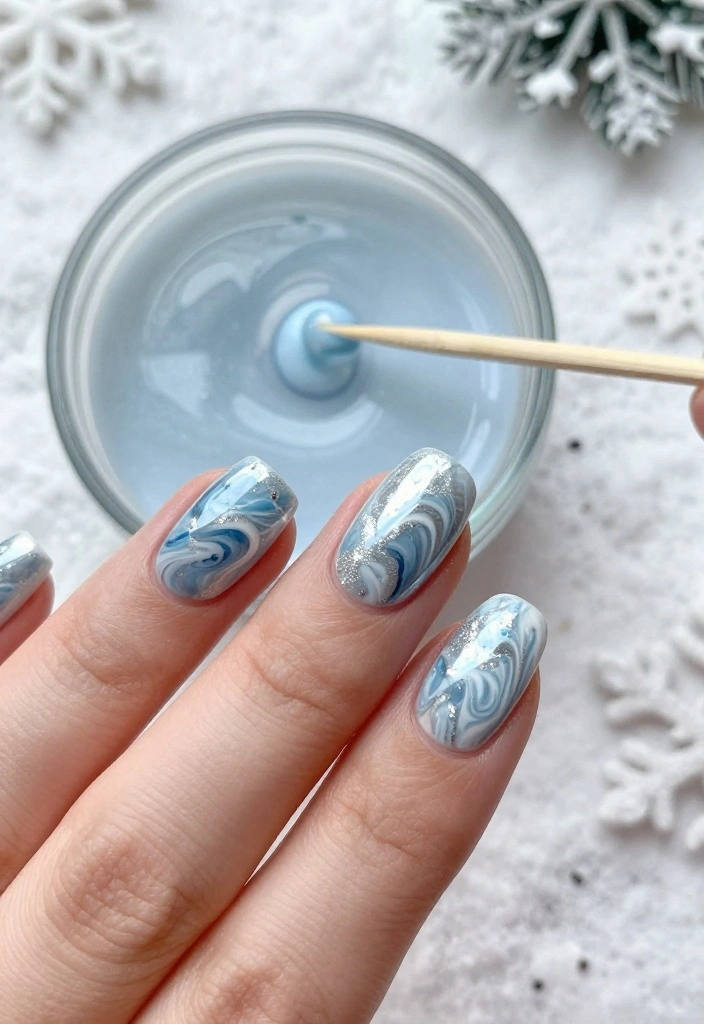 12 Simple Winter Nails Ideas: Stamping and Painting for Beginners! - 5. Winter Wonderland Water Marble 1