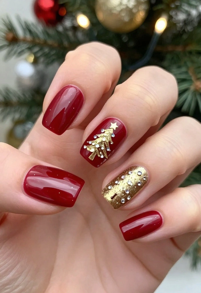 12 Simple Winter Nails Ideas: Stamping and Painting for Beginners! - 6. Christmas Tree Accent Nails 1