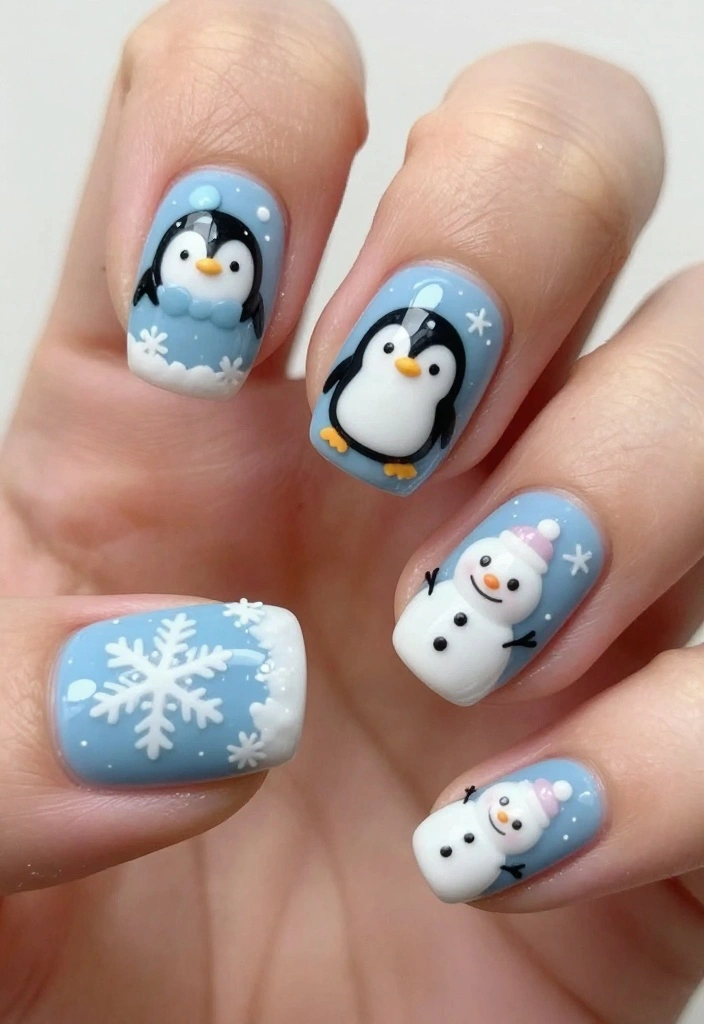 12 Simple Winter Nails Ideas: Stamping and Painting for Beginners! - 9. Whimsical Winter Animals 1