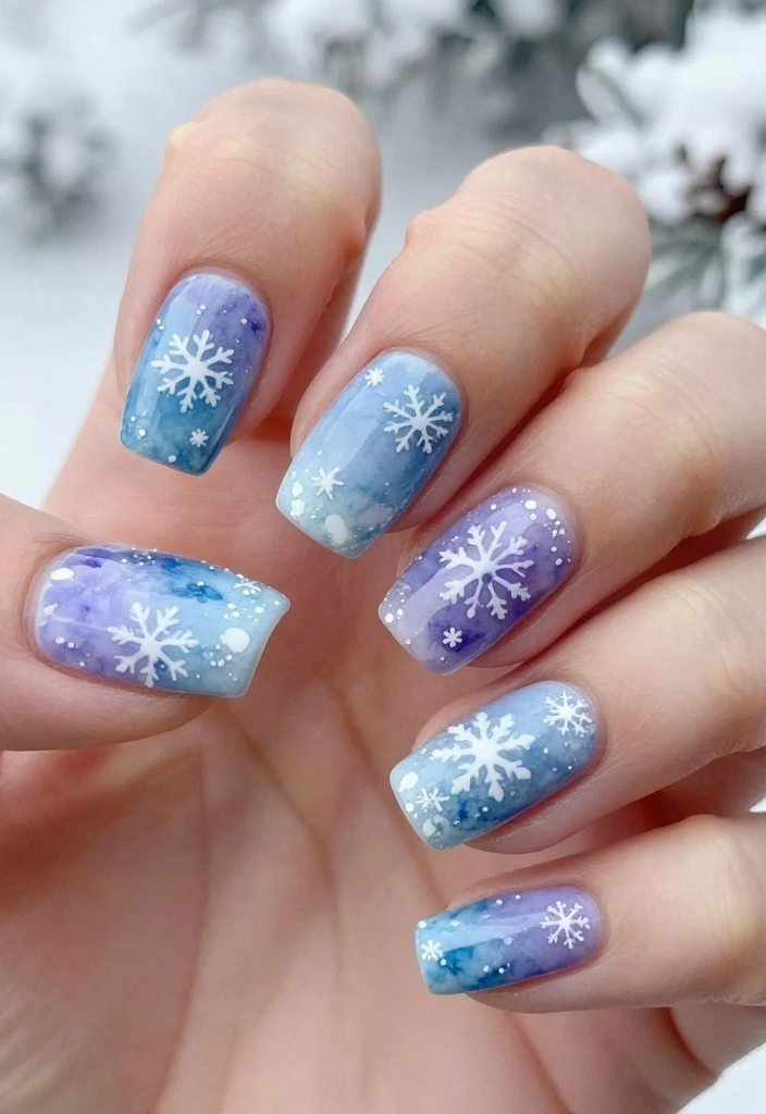 12 Stunning Snowflake Nail Art Ideas You Need to Try This Winter (You Won't Believe #5!) - 10. Artistic Watercolor Snowflakes 1