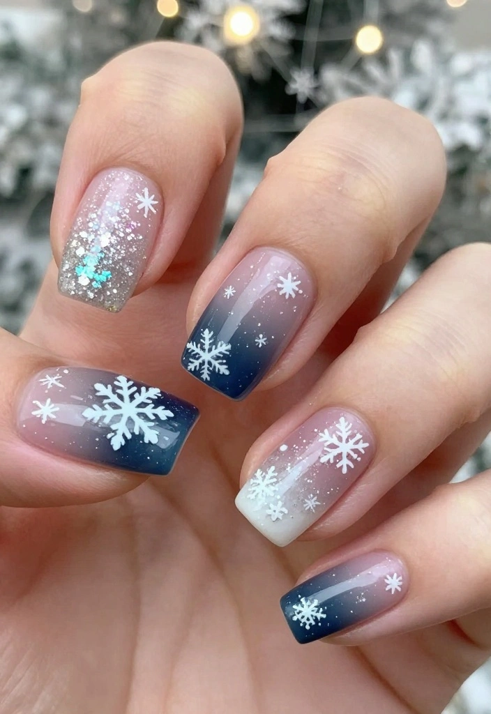 12 Stunning Snowflake Nail Art Ideas You Need to Try This Winter (You Won't Believe #5!) - 12. Snowflake Ombre Glitter 1