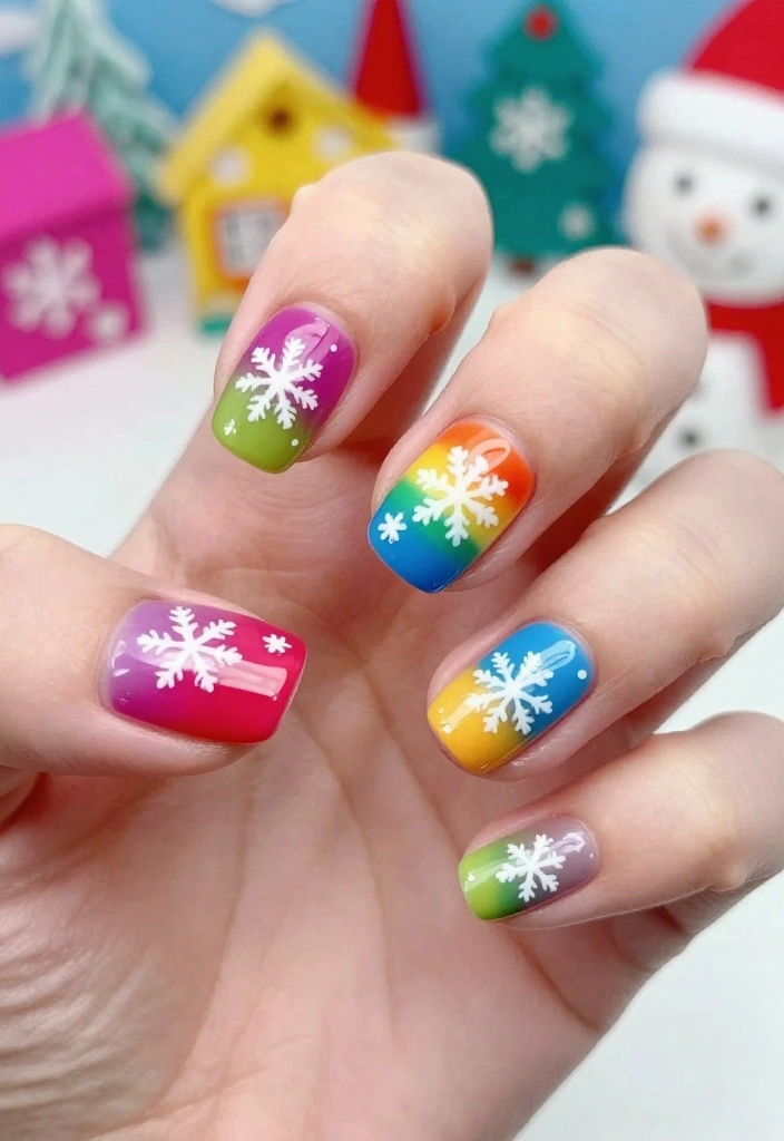 12 Stunning Snowflake Nail Art Ideas You Need to Try This Winter (You Won't Believe #5!) - 5. Rainbow Snowflakes 1